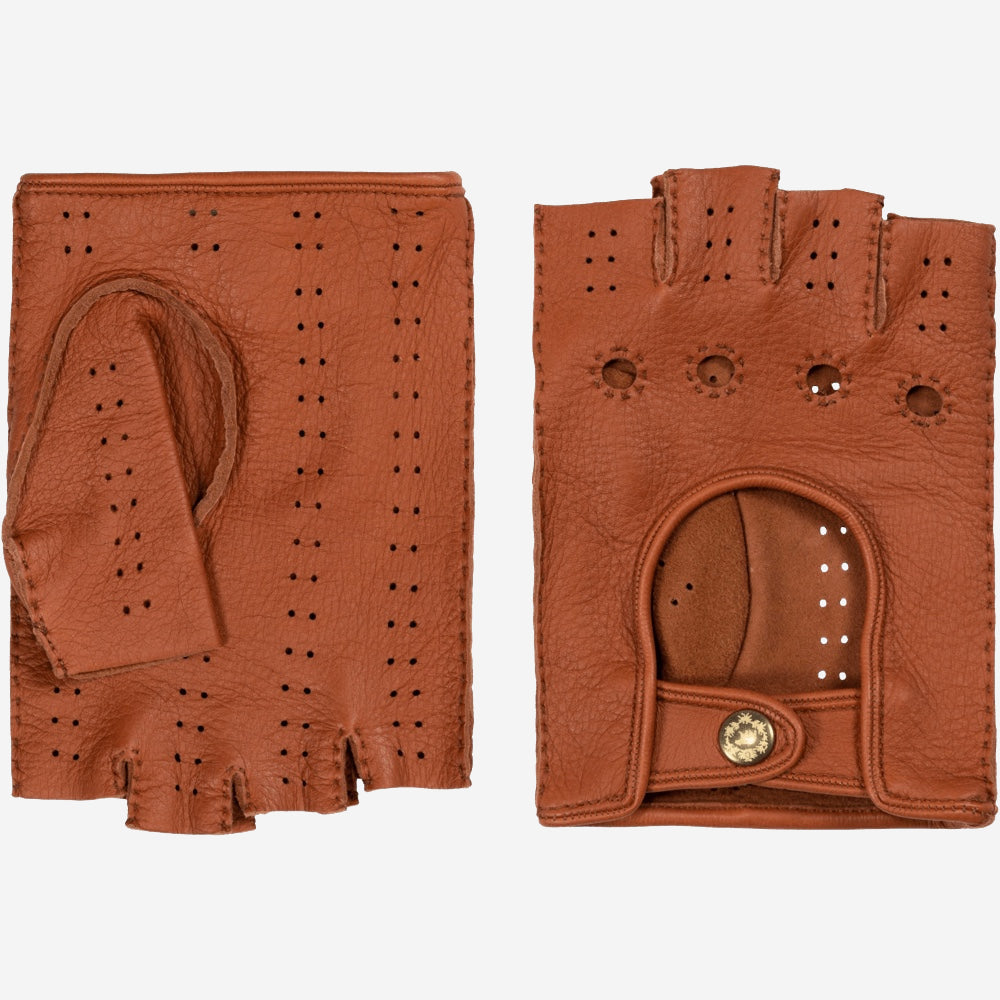 Vincenzo (brown): fingerless Italian driving gloves made of American deerskin leather - Fratelli Orsini - Luxury Driving Gloves - Handmade in Italy - 1