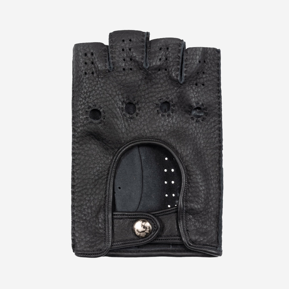 Vincenzo (black) - fingerless Italian driving gloves made of American deerskin leather - Fratelli Orsini - Luxury Driving Gloves - Handmade in Italy - 2