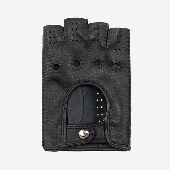 Vincenzo (black) - fingerless Italian driving gloves made of American deerskin leather - Fratelli Orsini - Luxury Driving Gloves - Handmade in Italy - 2