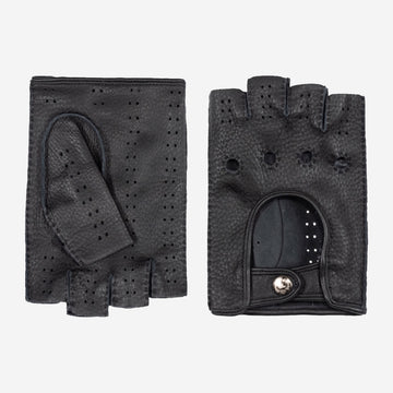 Vincenzo (black) - Fingerless Italian driving gloves made of American deerskin leather