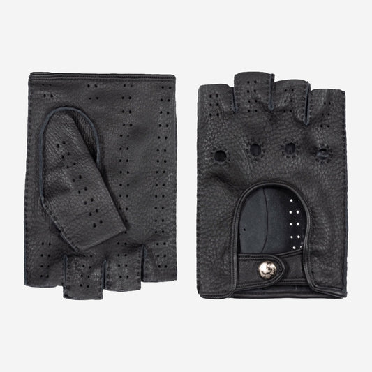 Vincenzo (black) - Fingerless Italian driving gloves made of American deerskin leather
