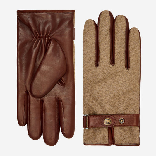 Violetta (brown) - Tweed women's gloves with touchscreen capability and adjustable snap button