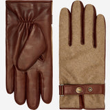 Violetta (brown) - Tweed women's gloves with touchscreen capability and adjustable snap button