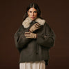 Violetta (brown) - Tweed women's gloves with touchscreen capability and adjustable snap button