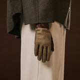 Violetta (brown) - Tweed women's gloves with touchscreen capability and adjustable snap button