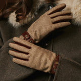 Violetta (brown) - Tweed women's gloves with touchscreen capability and adjustable snap button