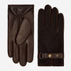 Violetta (dark brown) - Tweed women's gloves with touchscreen capability and adjustable snap button