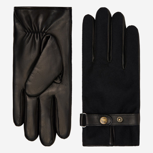 Violetta (black) - Tweed women's gloves with touchscreen capability and adjustable snap button