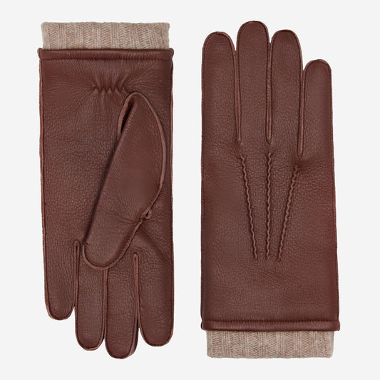 Vittoria (brown) - Italian gloves made of American deerskin leather with cashmere lining