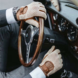 Arturo (Cognac) – Handgenähte italienische Häkel-Fahrhandschuhe aus Lammleder