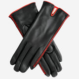 CA0422 (black/red) - Women's Lambskin Cashmere Lined Leather Gloves with Decorative Side Accents - Leather Gloves Online - Luxury Leather Gloves - 1