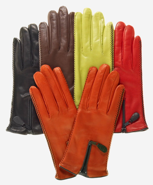 CA0547 (persimmon) - Women's lambskin cashmere lined leather gloves with zipper