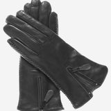 CA0547 (black) - Women's Lambskin Cashmere Lined Leather Gloves with Zipper - Leather Gloves Online - Luxury Leather Gloves - 2
