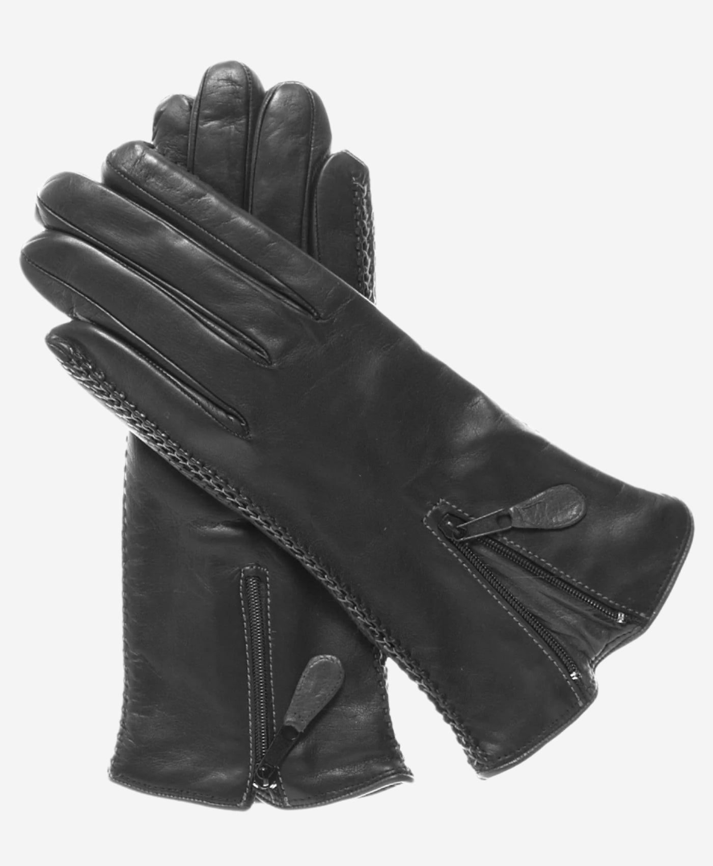 CA0547 (black) - Women's Lambskin Cashmere Lined Leather Gloves with Zipper - Leather Gloves Online - Luxury Leather Gloves - 2