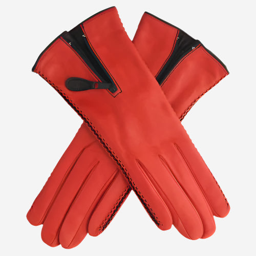 CA0547 (red) - Women's Lambskin Cashmere Lined Leather Gloves with Zipper - Leather Gloves Online - Luxury Leather Gloves - 2