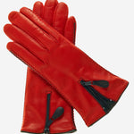 CA0547 (red) - Women's Lambskin Cashmere Lined Leather Gloves with Zipper - Leather Gloves Online - Luxury Leather Gloves - 1