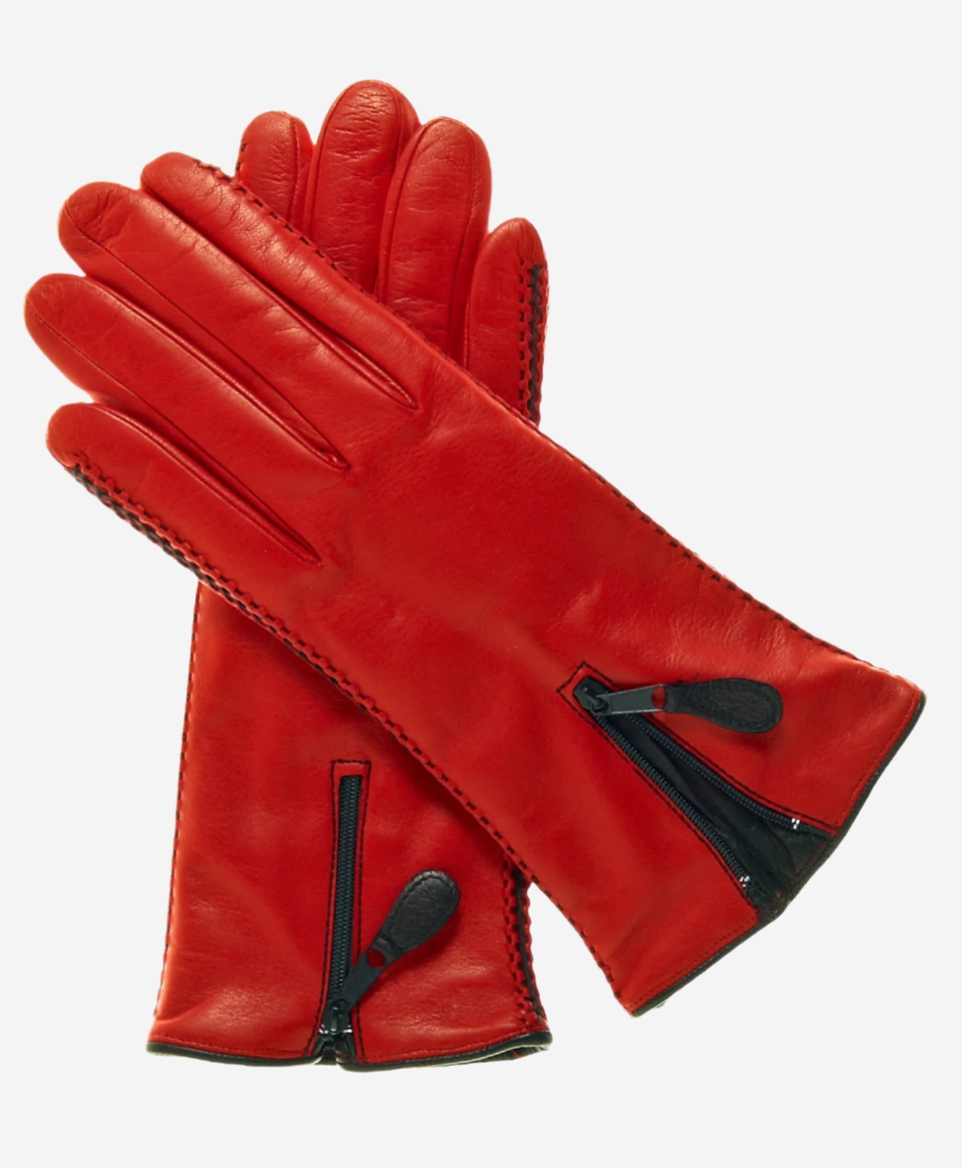 CA0547 (red) - Women's Lambskin Cashmere Lined Leather Gloves with Zipper - Leather Gloves Online - Luxury Leather Gloves - 1