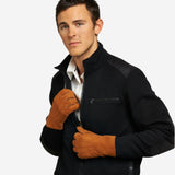 CA3121 (saddle) - Italian suede leather gloves with luxurious natural sheep fur lining