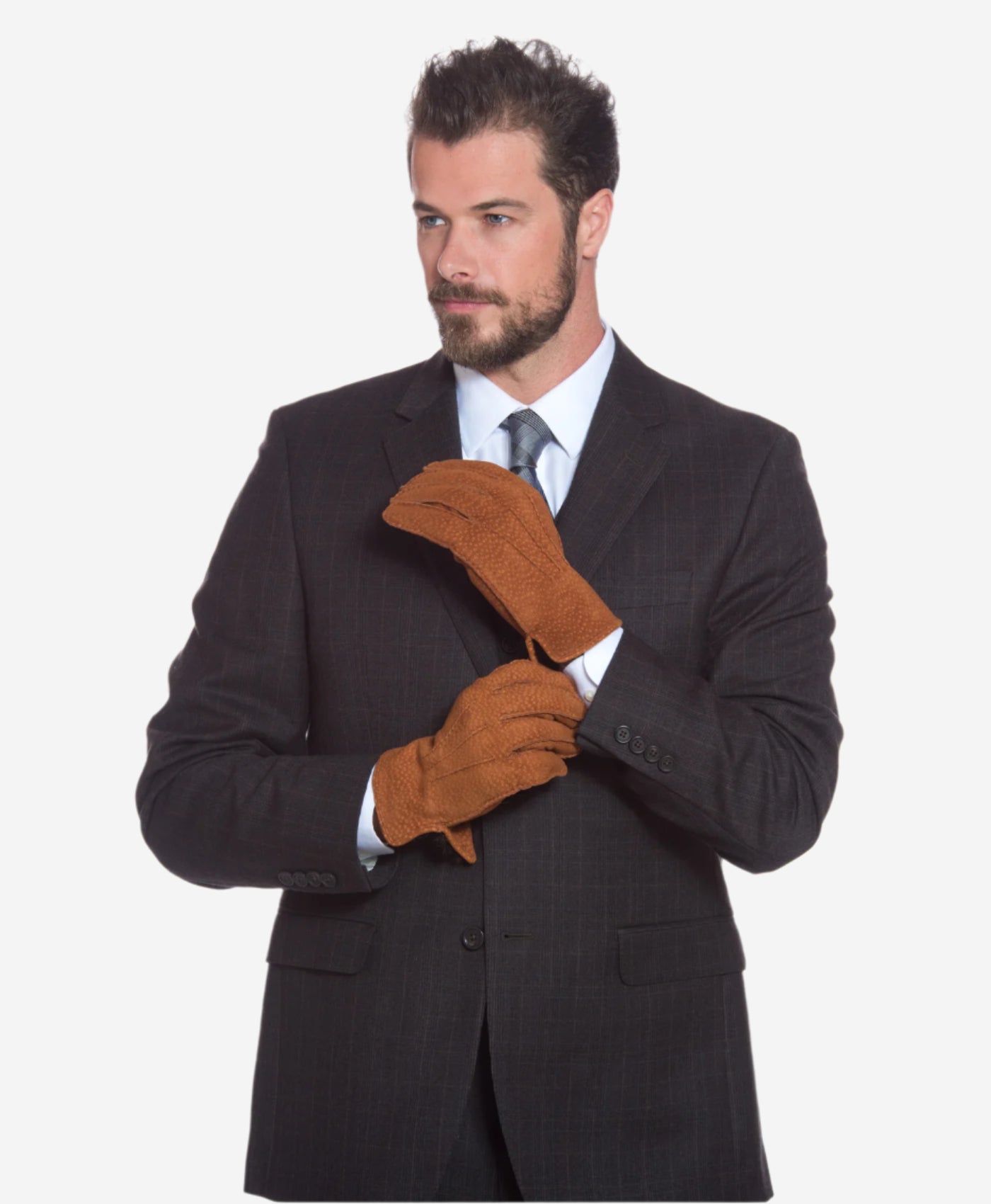 CA3633 (cork) - Handsewn Italian Carpincho Men's Rabbit Fur Lined Dress Gloves - Leather Gloves Online - Luxury Leather Gloves - 4