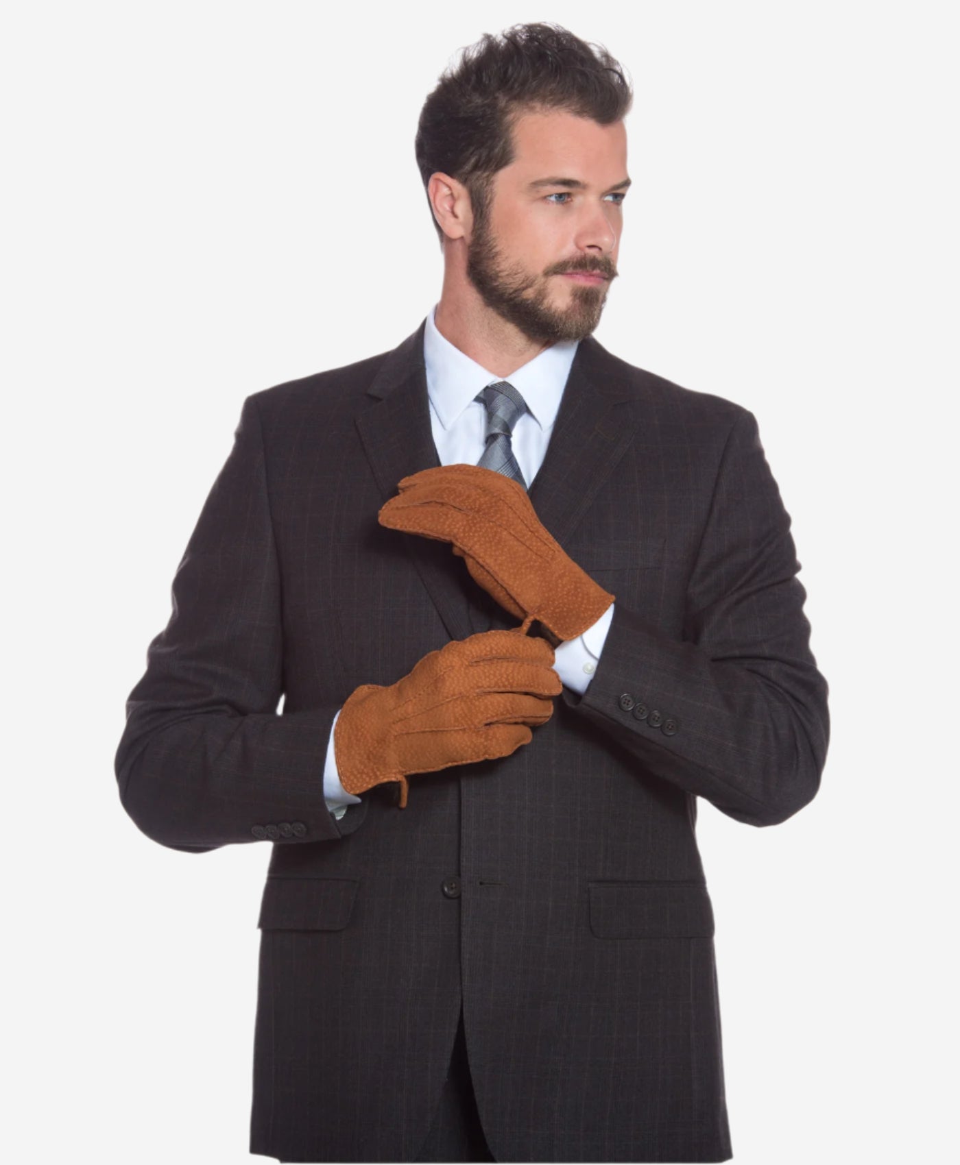 CA3633 (cork) - Handsewn Italian Carpincho Men's Rabbit Fur Lined Dress Gloves - Leather Gloves Online - Luxury Leather Gloves - 5