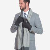 CA3633 (grey) - Handsewn Italian Carpincho Men's Rabbit Fur Lined Dress Gloves - Leather Gloves Online - Luxury Leather Gloves - 2