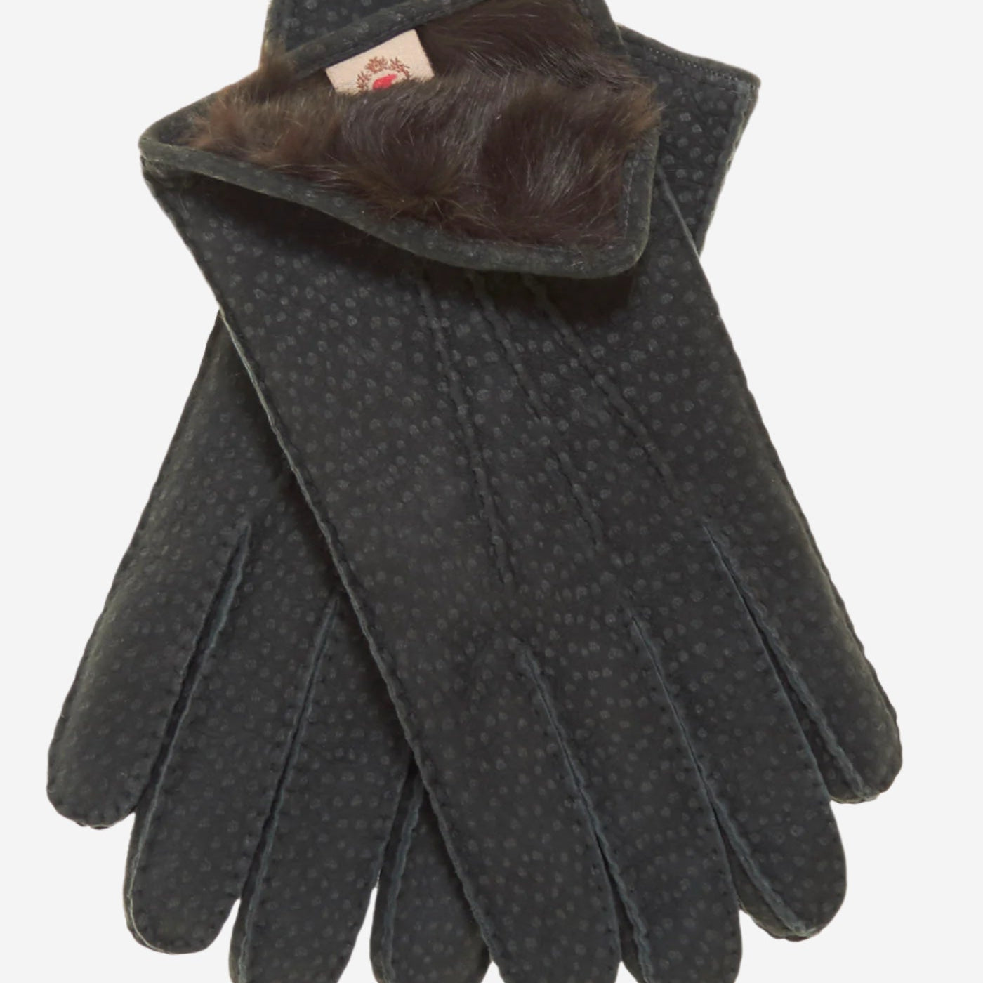 CA3633 (grey) - Handsewn Italian Carpincho Men's Rabbit Fur Lined Dress Gloves - Leather Gloves Online - Luxury Leather Gloves - 1