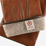 CA3976 (cognac) - Men's Italian cashmere lined leather gloves with unique contrast points