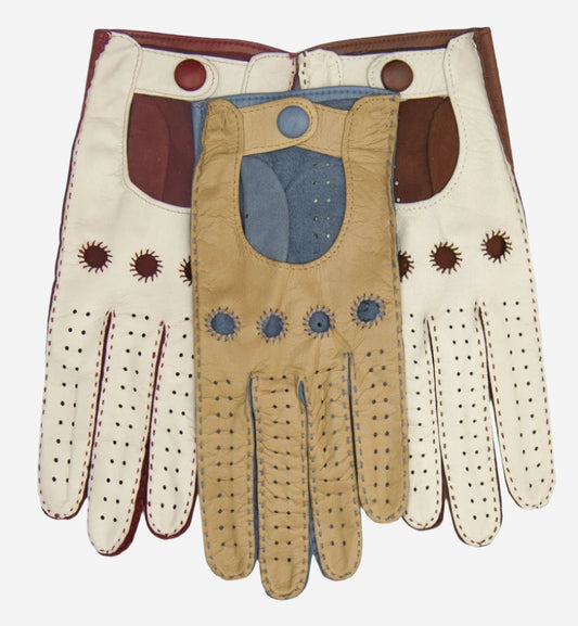 CA4123 (cream/brown) - Women's two-toned leather driving gloves
