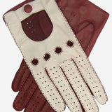 CA4123 (cream/claret) - Women's Two-tone Leather Driving Gloves - Leather Gloves Online - Luxury Leather Gloves - 2