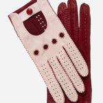CA4123 (cream/claret) - Women's Two-tone Leather Driving Gloves - Leather Gloves Online - Luxury Leather Gloves - 1 