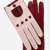 CA4123 (cream/claret) - Women's Two-tone Leather Driving Gloves - Leather Gloves Online - Luxury Leather Gloves - 1 