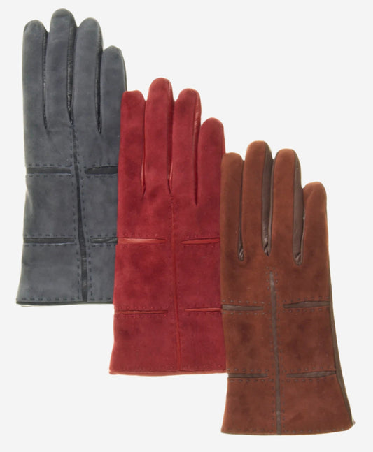 CA4330 (brown) - Women's Italian cashmere lined suede gloves with lambskin palms and inserts