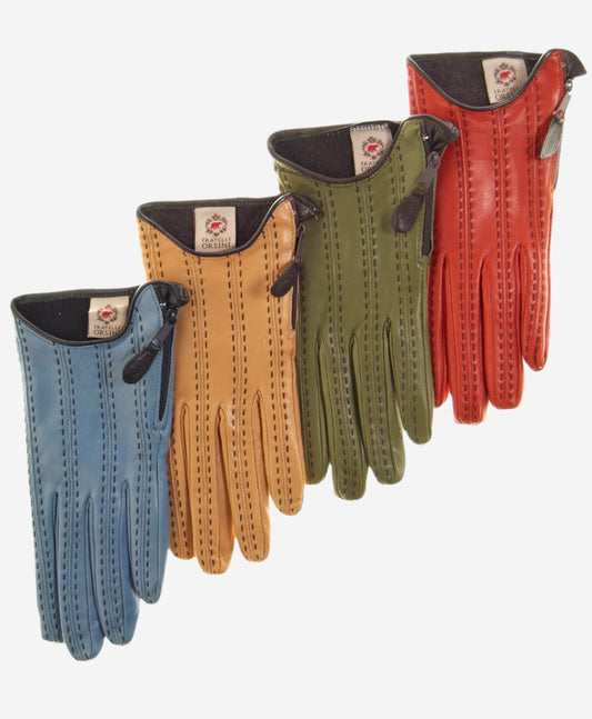 CA4348 (persimmon) - Women's Italian cashmere lined leather gloves  with side zipper