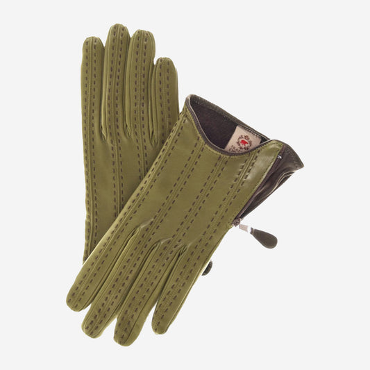 CA4348 (olive) - Women's Italian cashmere lined leather gloves with side zipper