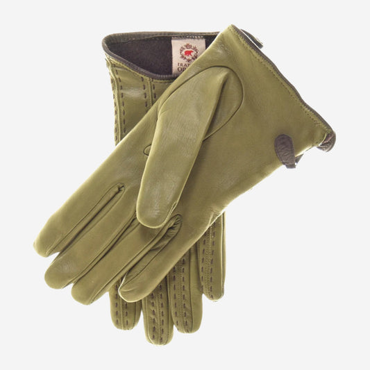 CA4348 (olive) - Women's Italian cashmere lined leather gloves with side zipper