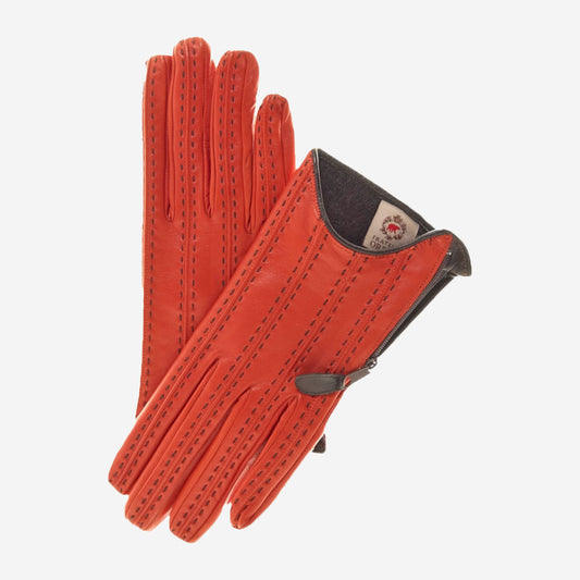 CA4348 (persimmon) - Women's Italian cashmere lined leather gloves  with side zipper