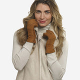CA4465 (saddle) - Women's Italian handsewn sueded lamb shearling gloves