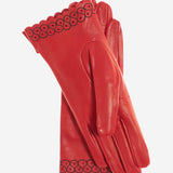 CA4534 (red) - Women's unlined dress leather gloves with "lace-work" cuff