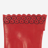 CA4534 (red) - Women's unlined dress leather gloves with "lace-work" cuff