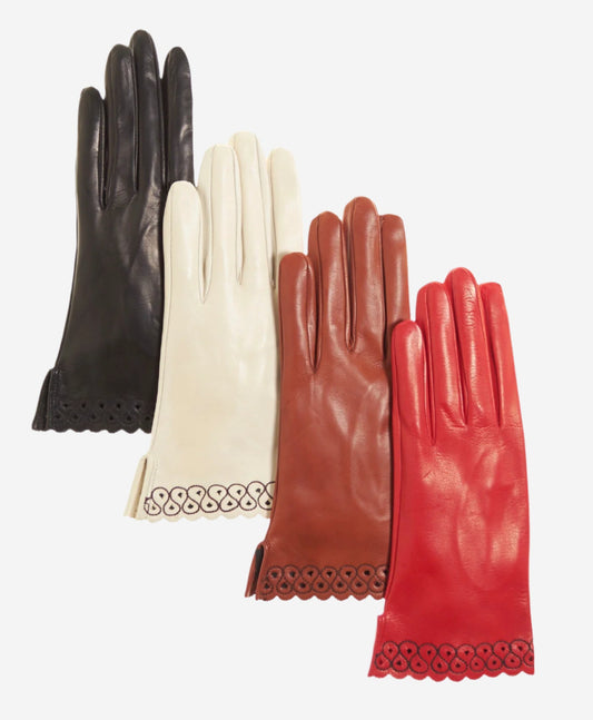 CA4534 (marron moyen) - Gants femme en cuir non doublés avec manchette "ajourée"