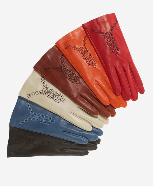 CA4539 (red) - Women's unlined dress leather gloves with "lace-work" design