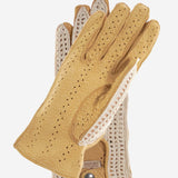 CA4620 (tan) - Women's crochet and carpincho leather driving gloves