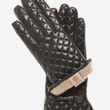 CA4643 (black) - Women's Cashmere Lined Quilted Leather Gloves with Bow - Leather Gloves Online - Luxury Leather Gloves - 2