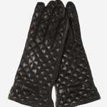 CA4643 (black) - Women's Cashmere Lined Quilted Leather Gloves with Bow - Leather Gloves Online - Luxury Leather Gloves - 1