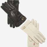 CA4661 (cream) - Women's handsewn cashmere lined deerskin gloves with distinctive strap and buckle