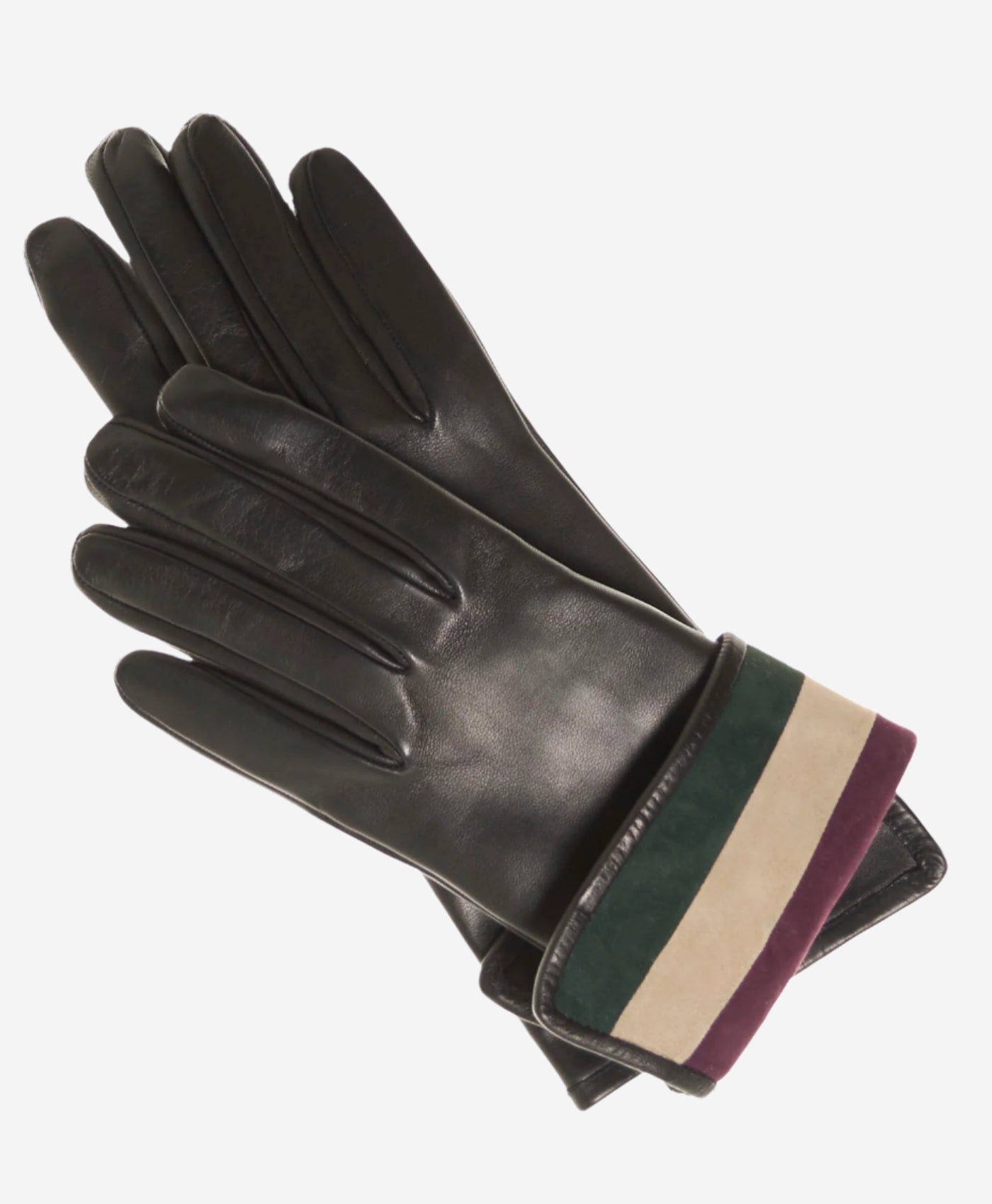 CA4662 (black) - Women's Italian Cashmere Lined Leather Gloves with Multi-Color Inner Cuff - Leather Gloves Online - Luxury Leather Gloves - 1
