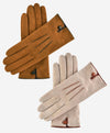 CA4941 (brown) - Women's handsewn cashmere lined suede gloves with distinctive details