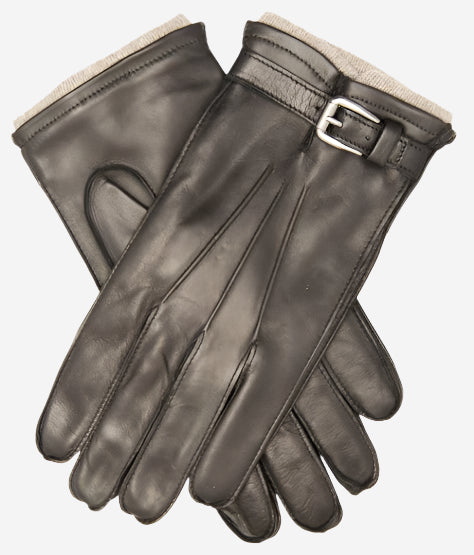 CC3239 (black) - Men's Italian Cashmere Lined Lambskin Gloves with Belt - Leather Gloves Online - Luxury Leather Gloves - 1