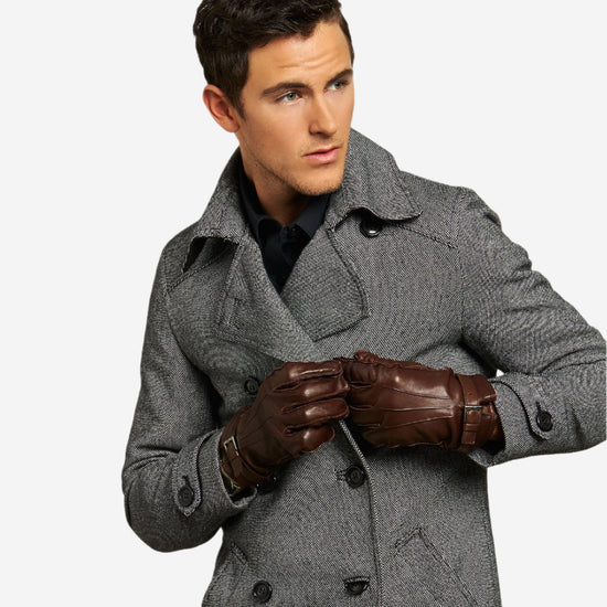CC3239 (brown) - Men's Italian Cashmere Lined Lambskin Gloves with Belt - Leather Gloves Online - Luxury Leather Gloves - 3