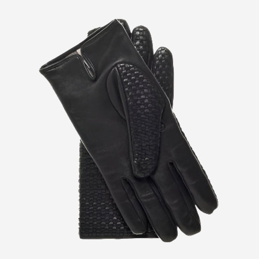 CC3339 (black) - Men's woven leather gloves with cashmere lining